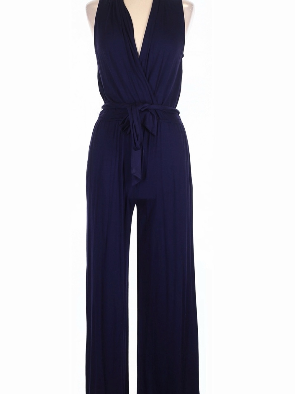 Trina Turk Sleeveless Navy Wide-Leg Jumpsuit with Tie Waist - size 4